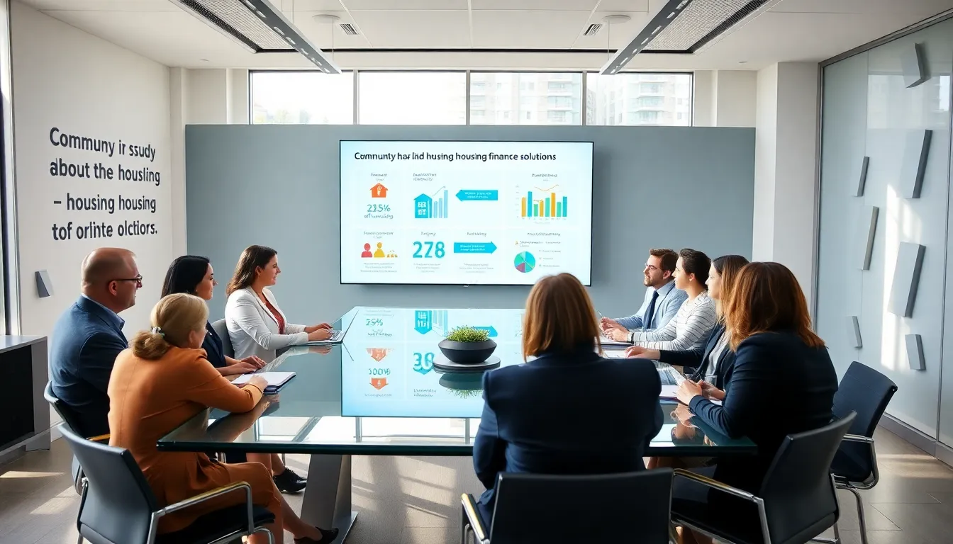 diverse team discussing housing finance in a modern office.