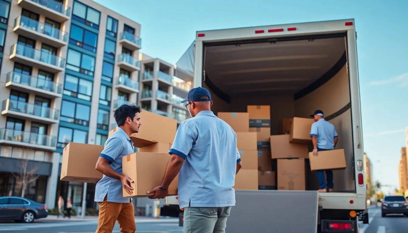 professional movers loading a truck for a same day move.