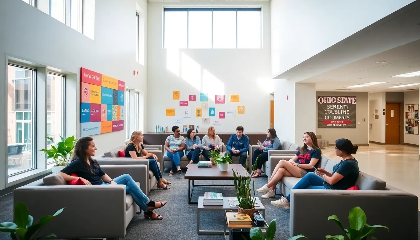 diverse students in a communal living area at Ohio State University.